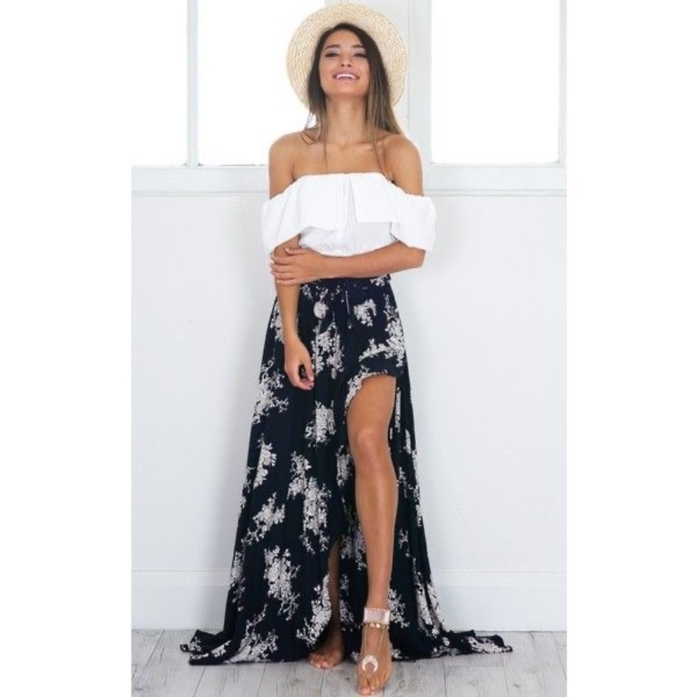 Showpo “breath of fresh air” Navy maxi wrap skirt